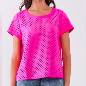Sugarlips Neon Pink Perforated Short Sleeve Top